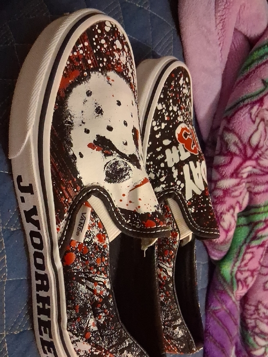 Vans Kids Slip-On Sneakers in Black White and Red Paint-Splatter